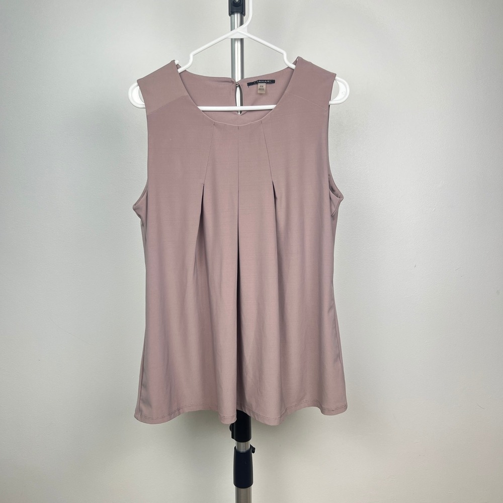 Sz M- T‎ Tahari Mauve Pleated Front Sleeveless Blouse Top